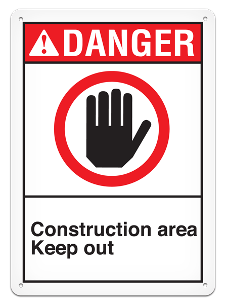 DANGER CONSTRUCTION AREA KEEP OUT PrimeGuard® ANSI style Safety Sign (10in x 14in)