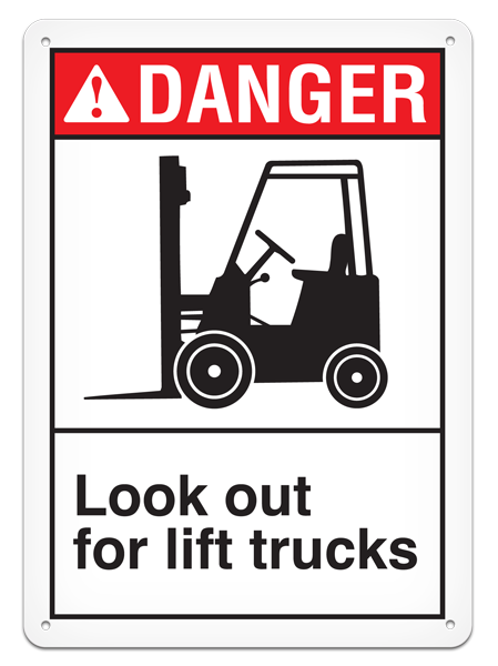 DANGER LOOK OUT FOR LIFT TRUCKS PrimeGuard® ANSI style Safety Sign (10in x 14in)