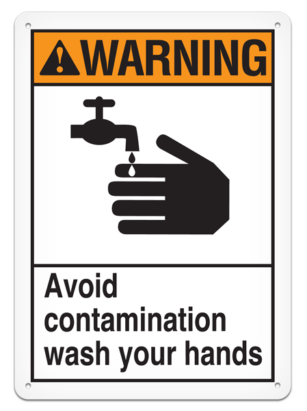 WARNING AVOID CONTAMINATION WASH YOUR HANDS PrimeGuard® ANSI style Safety Sign (10in x 14in)