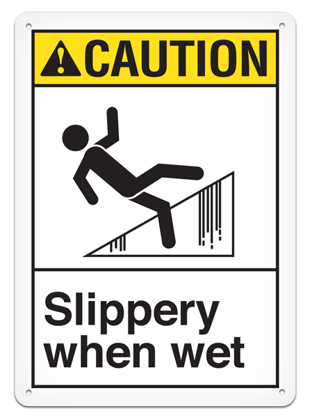 CAUTION SLIPPERY WHEN WET PrimeGuard® ANSI style Safety Sign (10in x 14in)