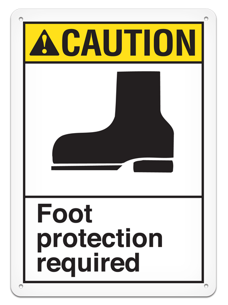 CAUTION FOOT PROTECTION REQUIRED PrimeGuard® ANSI style Safety Sign (10in x 14in)