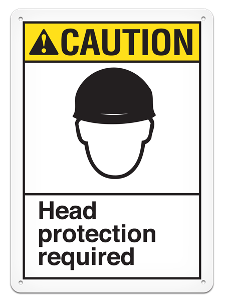 CAUTION HEAD PROTECTION REQUIRED PrimeGuard® ANSI style Safety Sign (10in x 14in)