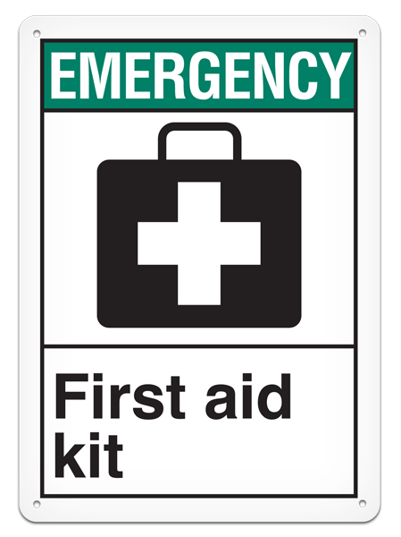 EMERGENCY FIRST AID KIT PrimeGuard® ANSI style Safety Sign (10in x 14in)