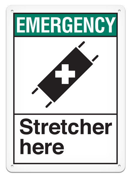 EMERGENCY STRETCHER HERE PrimeGuard® ANSI style Safety Sign (10in x 14in)