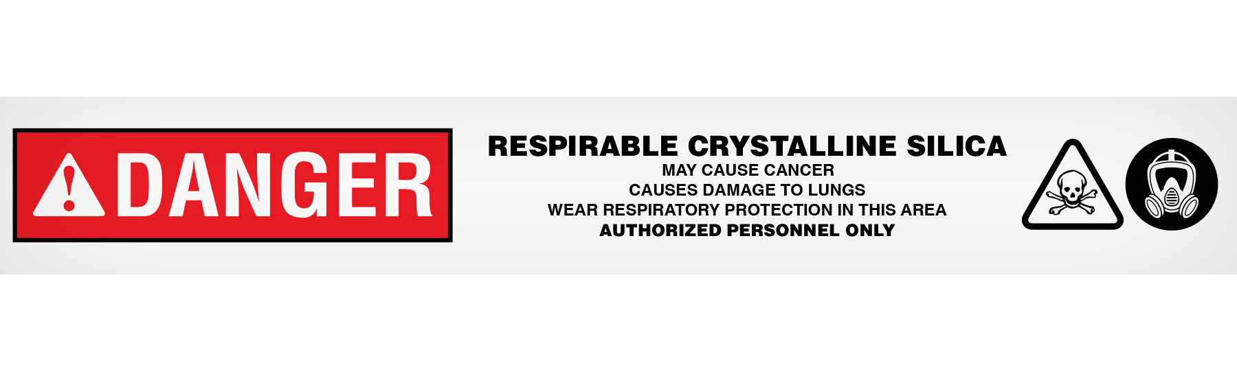 BT10211 Red/Black/Yellow//White DANGER RESPIRABLE CRYSTALLINE SILICA MAY CAUSE CANCER CAUSES DAMAGE TO LUNGS WEAR RESPIRATORY PROTECTION IN THIS AREA AUTHORIZED PERSONNEL ONLY Barricade Message Safety Tape (3 in x 1,000 ft) 12 /case - Price per Roll