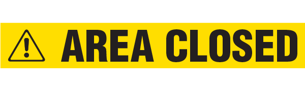 BT10213 Yellow/Black AREA CLOSED Barricade Message Safety Tape (3 in x 1,000 ft) 12 /case - Price per Roll