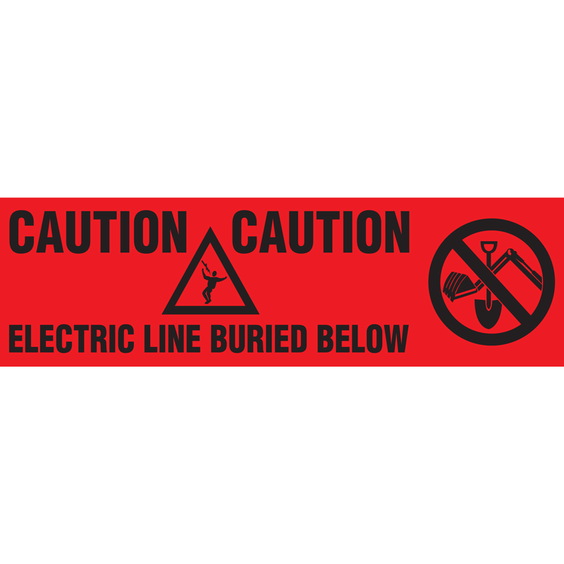CAUTION BURIED ELECTRIC LINE BELOW w/ Pictograms Red/Black Underground Utility Marking Warning Roll Tape (3 in x 1,000 ft) 6 /case - Price per Roll