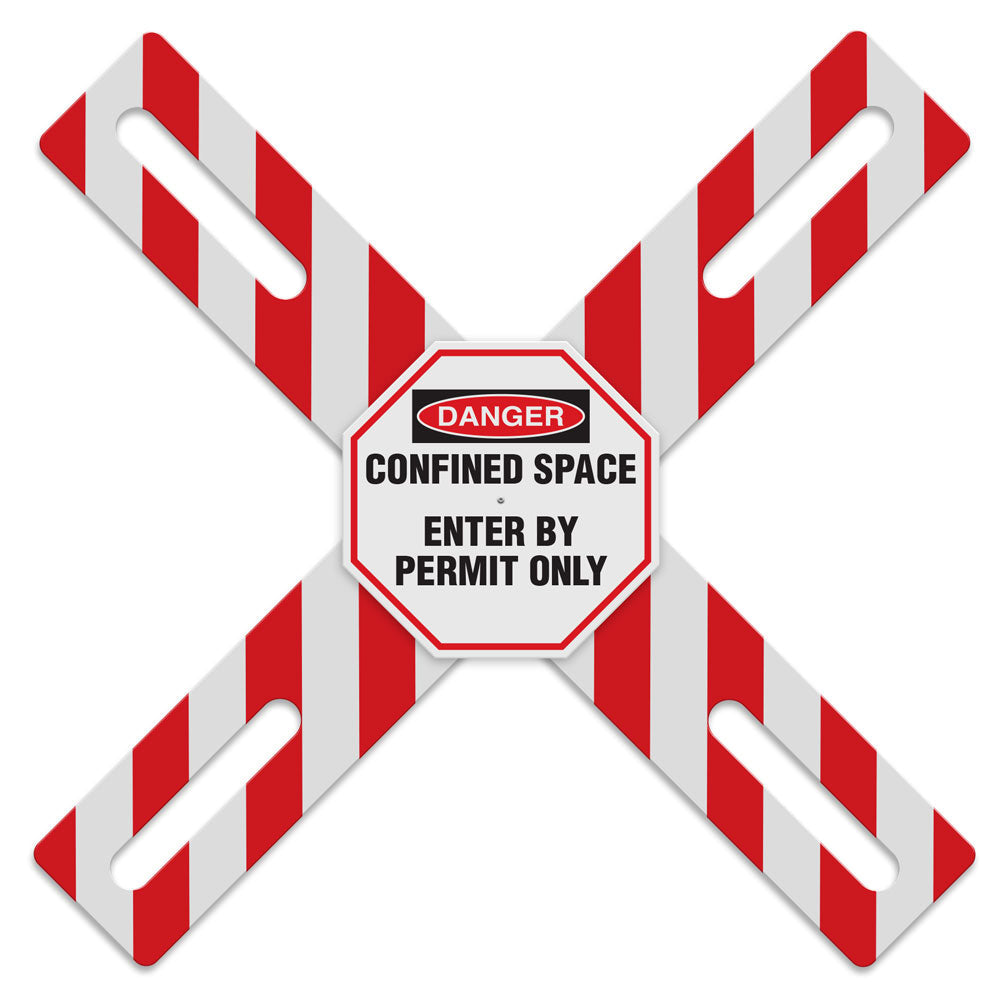CONF203 Confined Space OSHA DANGER X-Barrier (6 in x 44 in) CONFINED SPACE ENTER BY PERMIT ONLY Attached to a Flange