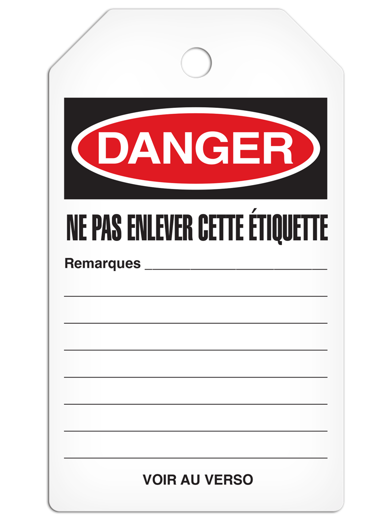DANGER NE PAS DÉMARRER French DuraPly™ Tag (25/pkg)