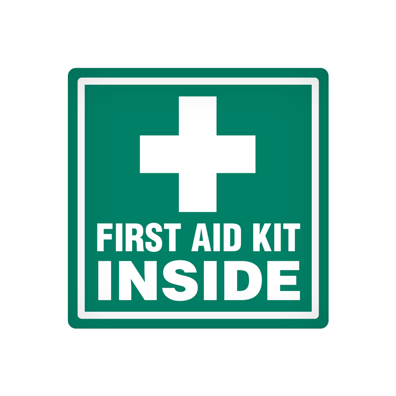 DEC104 Green/White FIRST AID KIT INSIDE Vehicle Safety & Emergency Equipment Adhesive Indoor/Outdoor Decals (4 in x 4 in) 25 /package