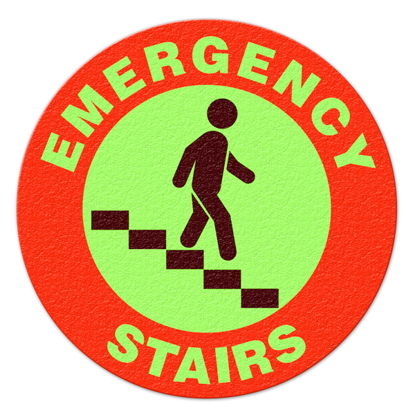 FS1004GL EMERGENCY STAIRS Glow-in-the-Dark Textured Anti-Slip Grip Adhesive Floor Sign (17 in dia. circle)