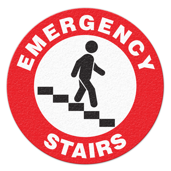 FS1004V EMERGENCY STAIRS Textured Anti-Slip Grip Adhesive Floor Sign (17 in dia. circle)