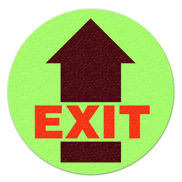 FS1005GL EXIT (NO Border with Arrow) Glow-in-the-Dark Textured Anti-Slip Grip Adhesive Floor Sign (17 in dia. circle)