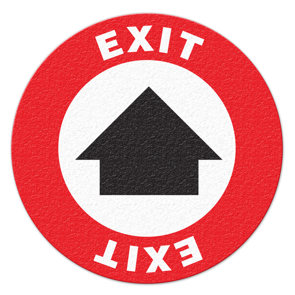 FS1006V EXIT (Red Border and Arrow) Textured Anti-Slip Grip Adhesive Floor Sign (17 in dia. circle)