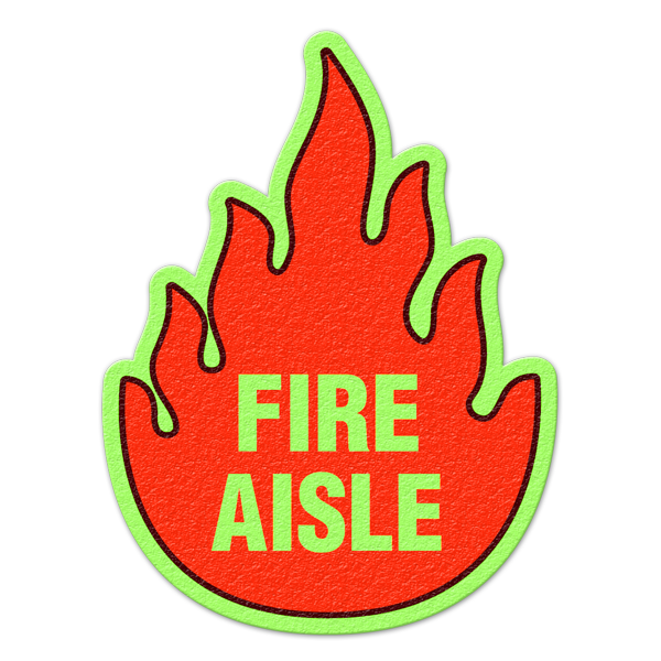 FS1008GL FIRE AISLE Glow-in-the-Dark Textured Anti-Slip Grip Adhesive Floor Sign (17 in Die Cut Flame Shape)