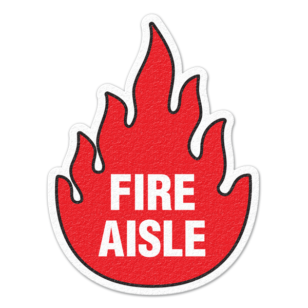 FS1008V FIRE AISLE Textured Anti-Slip Grip Adhesive Floor Sign (17 in Die Cut Flame Shape)