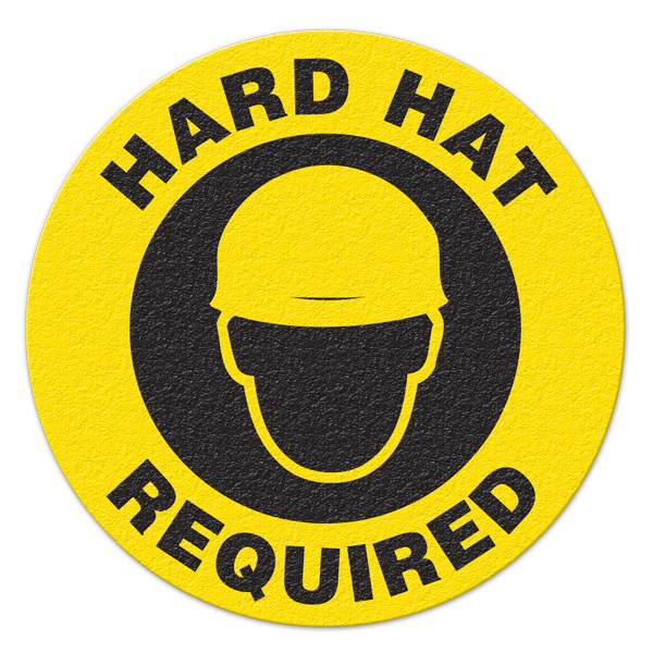 FS1014V HARD HAT REQUIRED Textured Anti-Slip Grip Adhesive Floor Sign (17 in dia. Circle)