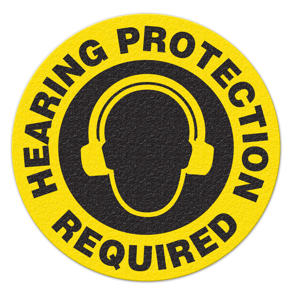 FS1015V HEARING PROTECTION REQUIRED Textured Anti-Slip Grip Adhesive Floor Sign (17 in dia. Circle)