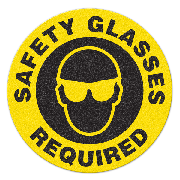 FS1027V SAFETY GLASSES REQUIRED Textured Anti-Slip Grip Adhesive Floor Sign (17 in dia. Circle)