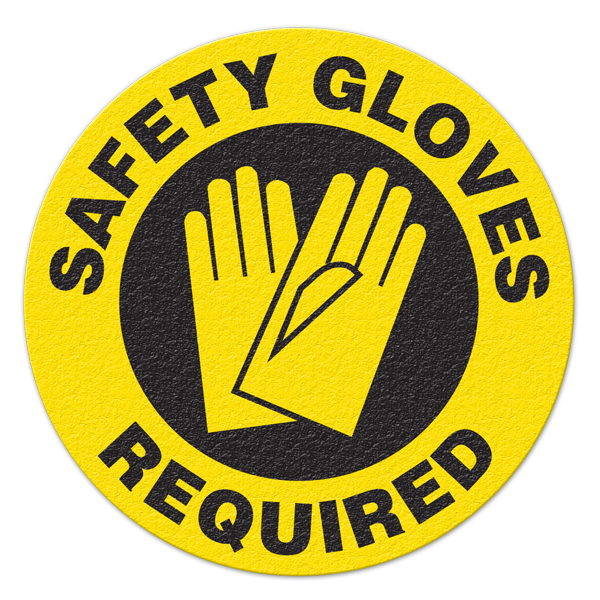 FS1028V SAFETY GLOVES REQUIRED Textured Anti-Slip Grip Adhesive Floor Sign (17 in dia. Circle)