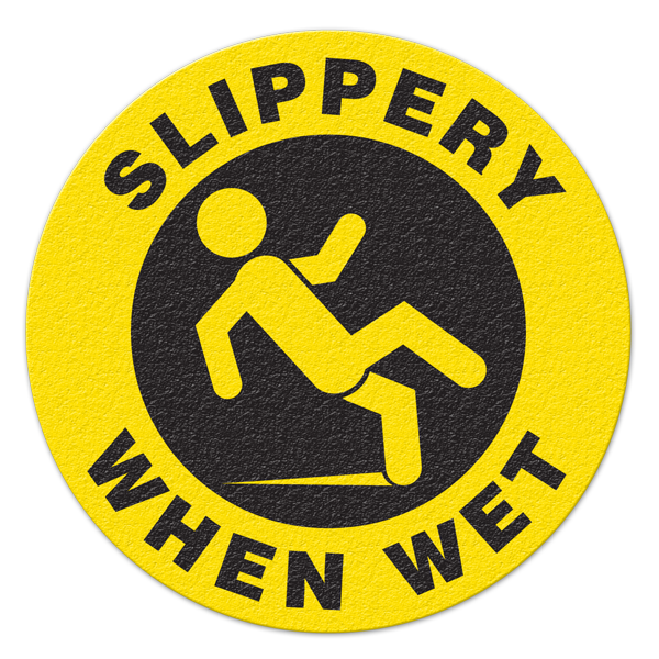 FS1029V SLIPPERY WHEN WET Textured Anti-Slip Grip Adhesive Floor Sign (17 in dia. Circle)
