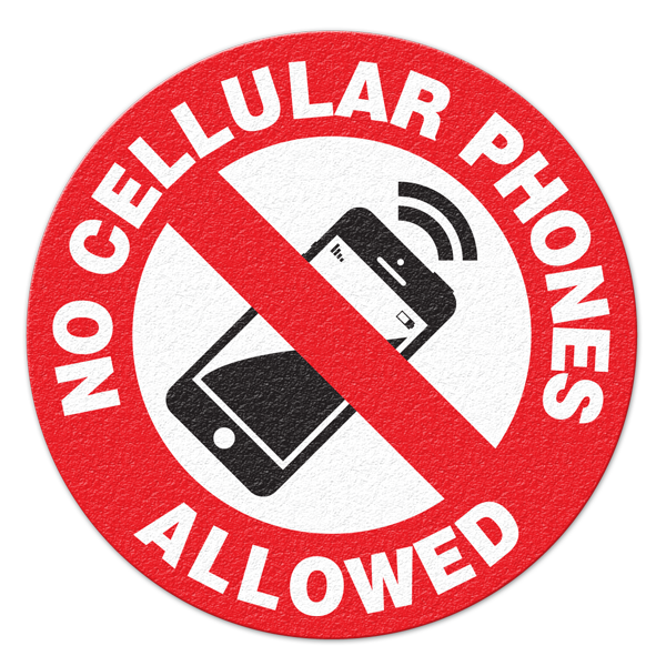 FS1039V NO CELLULAR PHONES ALLOWED Textured Anti-Slip Grip Adhesive Floor Sign (17 in dia. Circle)
