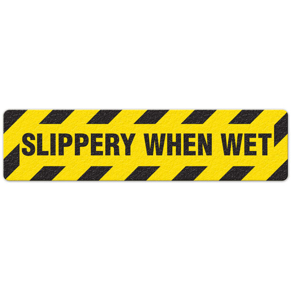 FS3004V SLIPPERY WHEN WET Yellow/Black Textured Anti-Slip Grip Adhesive Floor Sign (6 in x 24 in) 5 /pkg