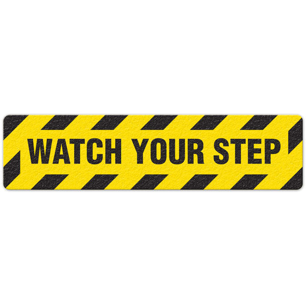FS3007V WATCH YOUR STEP Yellow/Black Textured Anti-Slip Grip Adhesive Floor Sign (6 in x 24 in) 5 /pkg