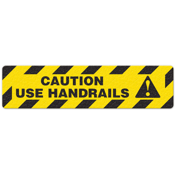 FS3010V CAUTION USE HANDRAILS Yellow/Black Textured Anti-Slip Grip Adhesive Floor Sign (6 in x 24 in) 5 /pkg