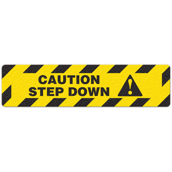 FS3014V CAUTION STEP DOWN Yellow/Black Textured Anti-Slip Grip Adhesive Floor Sign (6 in x 24 in) 5 /pkg