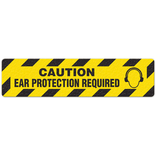 FS3017V CAUTION EAR PROTECTION REQUIRED Yellow/Black Textured Anti-Slip Grip Adhesive Floor Sign (6 in x 24 in) 5 /pkg