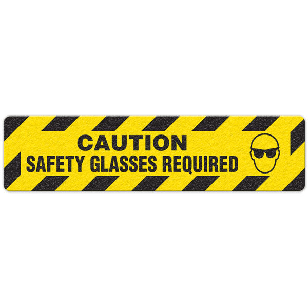 FS3018V CAUTION SAFETY GLASSES REQUIRED Yellow/Black Textured Anti-Slip Grip Adhesive Floor Sign (6 in x 24 in) 5 /pkg