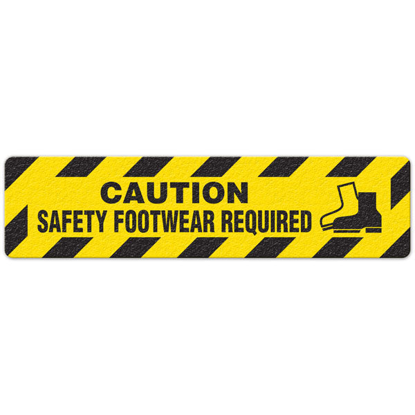 FS3019V CAUTION SAFETY FOOTWEAR REQUIRED Yellow/Black Textured Anti-Slip Grip Adhesive Floor Sign (6 in x 24 in) 5 /pkg