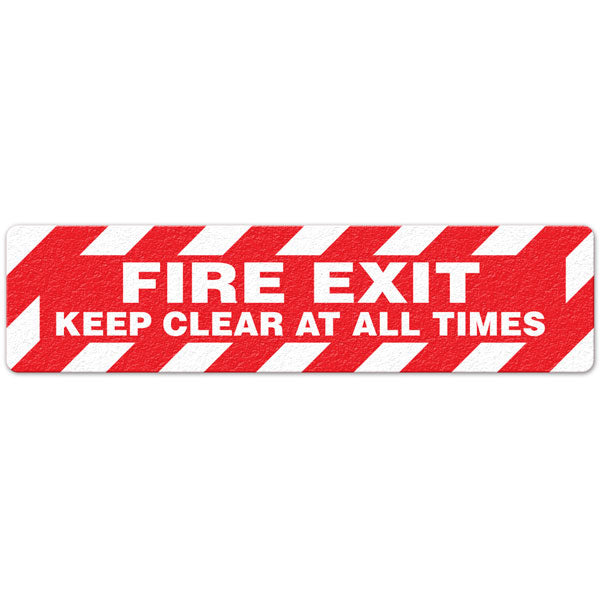 FS3026V FIRE EXIT KEEP CLEAR AT ALL TIMES Red/White Textured Anti-Slip Grip Adhesive Floor Sign (6 in x 24 in) 5 /pkg