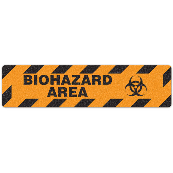 FS3032V BIOHAZARD AREA Orange/Black Textured Anti-Slip Grip Adhesive Floor Sign (6 in x 24 in) 5 /pkg