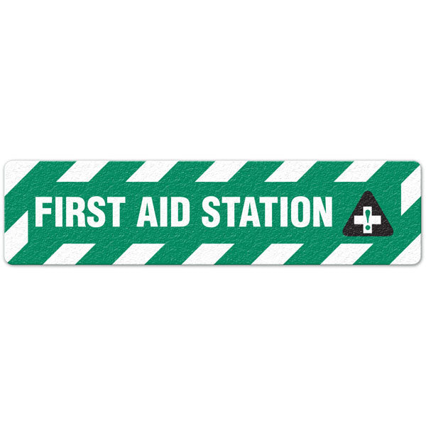 FS3034V FIRST AID STATION Green/White Textured Anti-Slip Grip Adhesive Floor Sign (6 in x 24 in) 5 /pkg