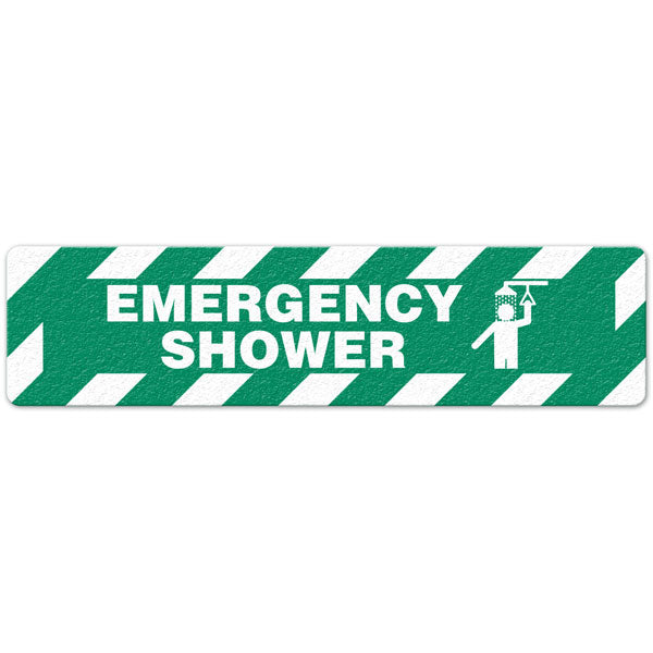 FS3035V EMERGENCY SHOWER Green/White Textured Anti-Slip Grip Adhesive Floor Sign (6 in x 24 in) 5 /pkg