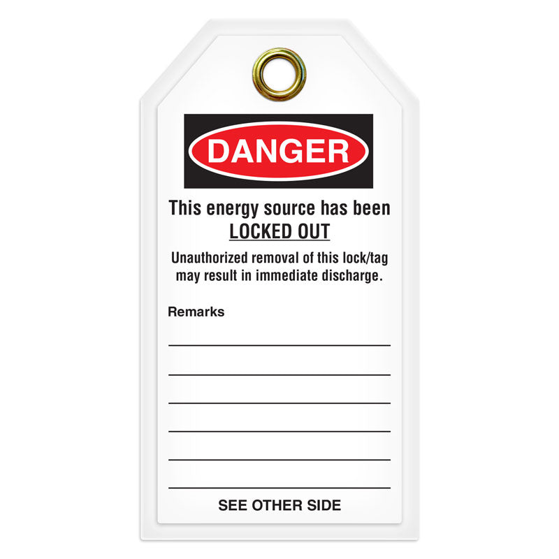 LT101TG DANGER LOCKED OUT Lockout/Tagout Heavy Duty Laminated DuraPly™ Safety Tag (3.375 in x 5.875 in) 12 /pkg