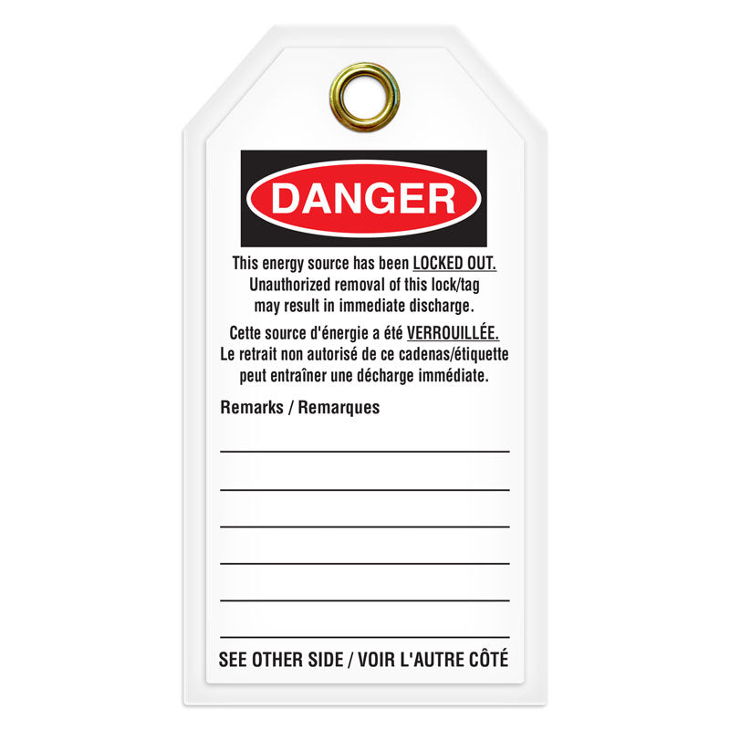 LT500TG DANGER DO NOT OPERATE Bilingual English/Spanish Lockout/Tagout Heavy Duty Laminated DuraPly™ Safety Tag (3.375 in x 5.875 in) 12 /pkg