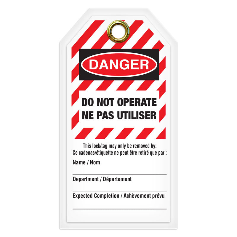 LT500TG DANGER DO NOT OPERATE Bilingual English/Spanish Lockout/Tagout Heavy Duty Laminated DuraPly™ Safety Tag (3.375 in x 5.875 in) 12 /pkg