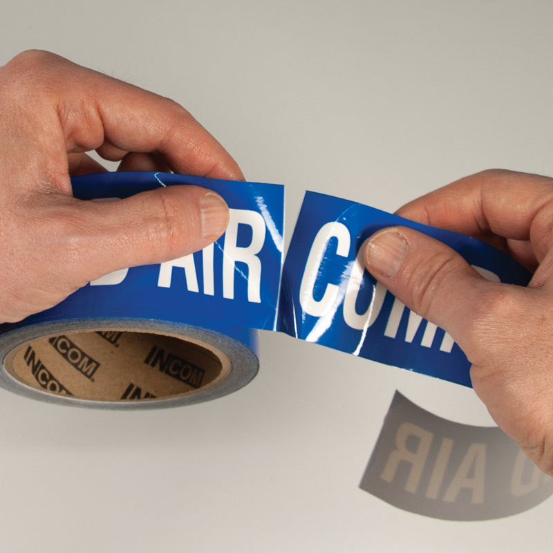 PMR1066F COMPRESSED AIR White on Blue Pipe Marker Adhesive Labels on a roll (2 in x 54 ft)