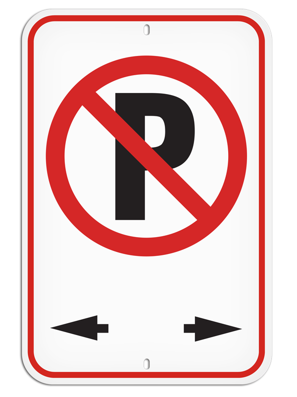 PSS1023R No Parking Symbol with Left and Right Arrows PrimeGuard® Aluminum Reflective Parking Sign (12 in x 18 in)