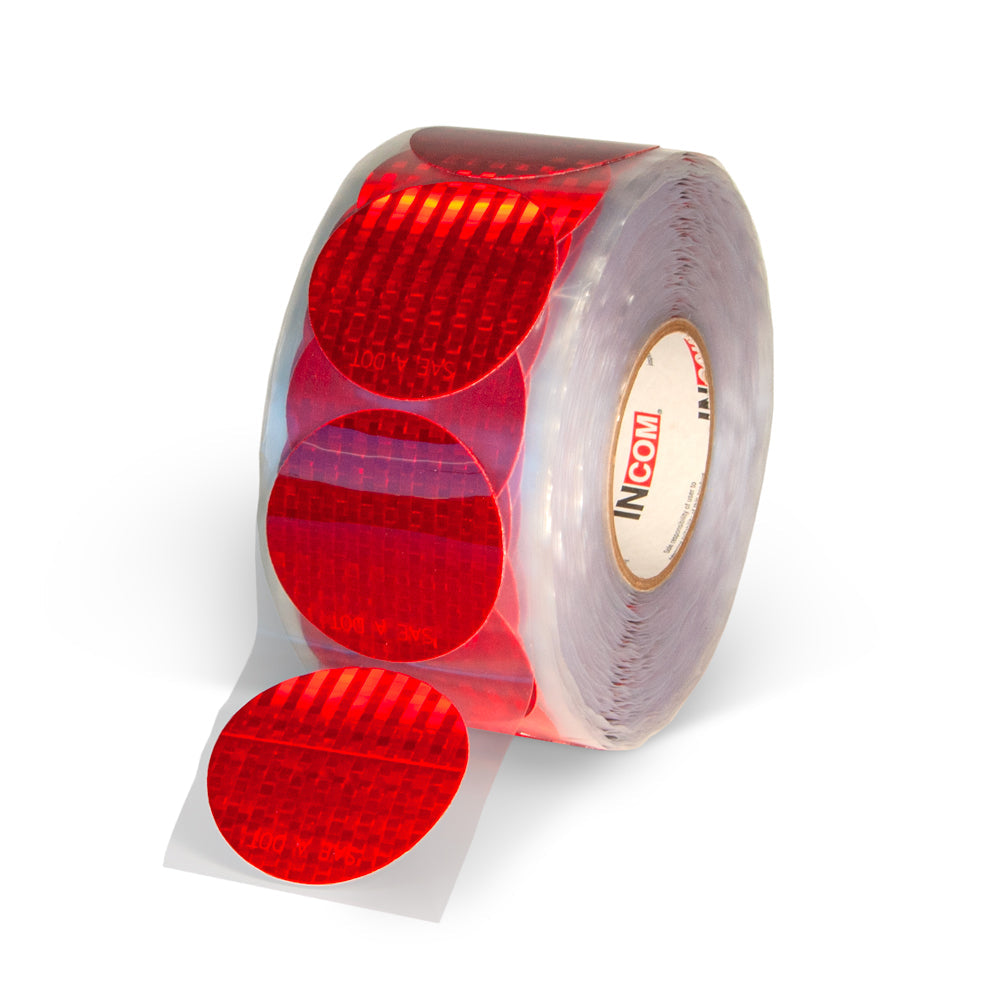 Red SAE A DOT Die Cut Adhesive Reflex Reflectors (3" dia. Circle)
