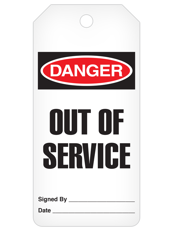 DANGER OUT OF SERVICE DuraPly™ Safety Tags-on-a-Roll 3 in x 6.25 in with Dispenser Box
