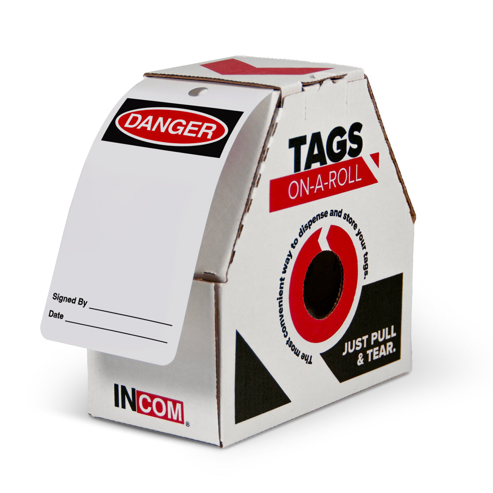 DANGER ***BLANK*** DuraPly™ Safety Tags-on-a-Roll 3 in x 6.25 in with Dispenser Box