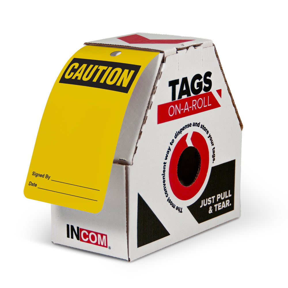 CAUTION ***BLANK*** DuraPly™ Safety Tags-on-a-Roll 3 in x 6.25 in with Dispenser Box