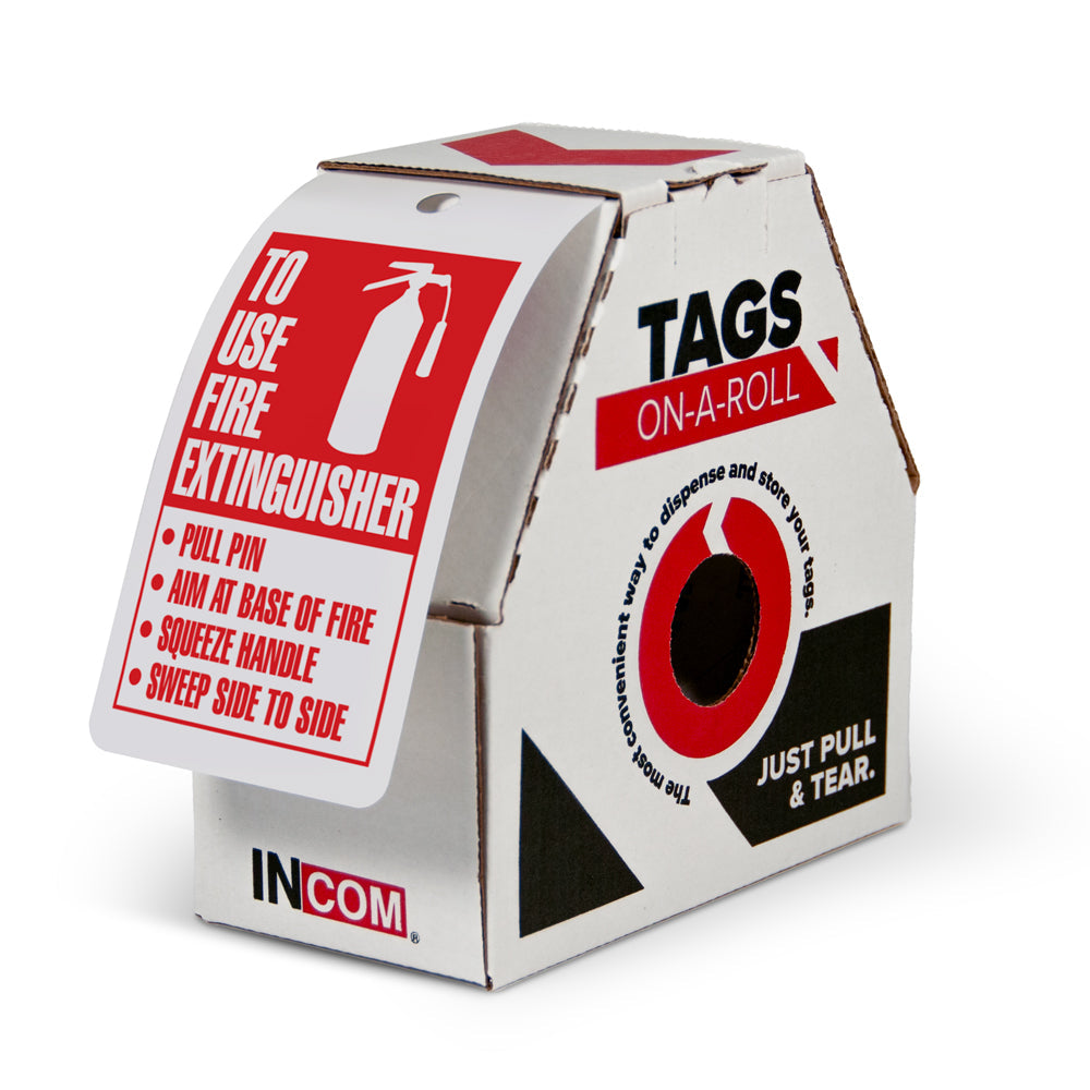 4 YEAR MONTHLY FIRE EXTINGUISHER INSPECTION RECORD DuraPly™ Safety Tags-on-a-Roll 3 in x 6.25 in with Dispenser Box