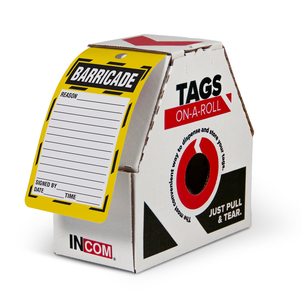 BARRICADE DuraPly™ Safety Tags-on-a-Roll 3 in x 6.25 in with Dispenser Box