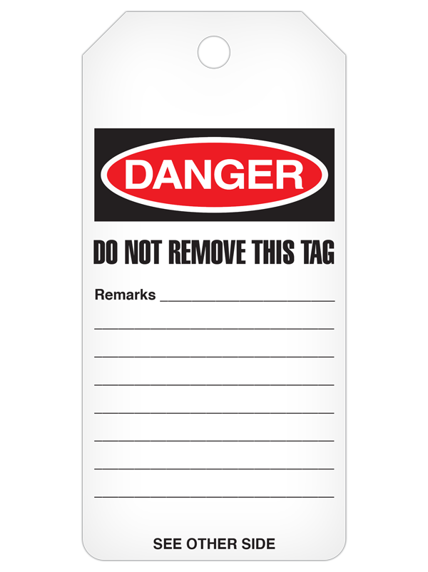 DANGER LOCKED OUT Striped DuraPly® Safety Tags-on-a-Roll 3 in x 6.25 in with Dispenser Box