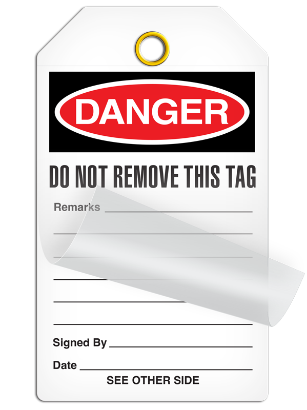 SLM200 DANGER BLIND INSTALLED DuraPly™ Tag with DuraLAM™ Self-Laminating Flap (24/pkg)